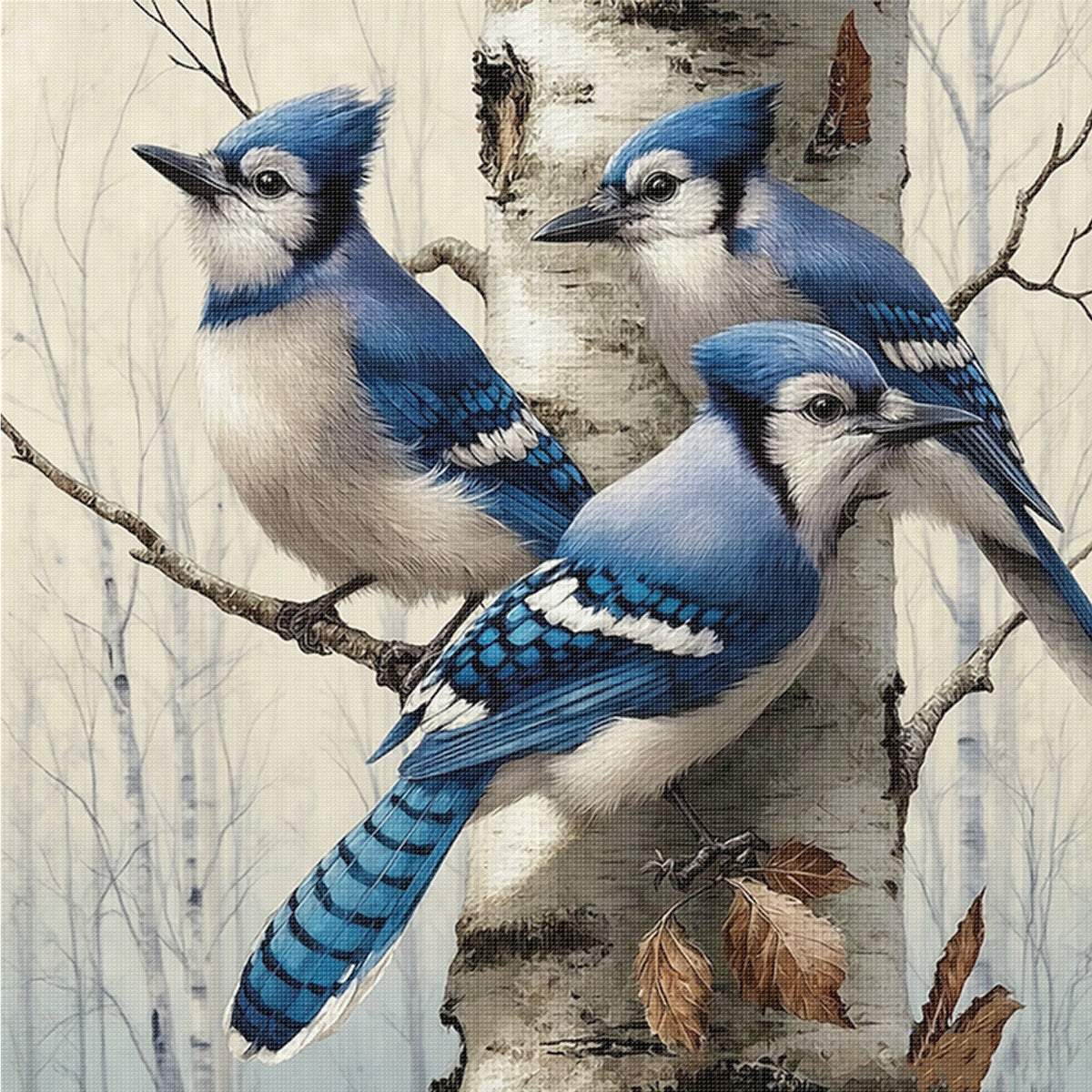 Blue Jays - Full 14CT Counted Cross Stitch 40*40CM - Yishu
