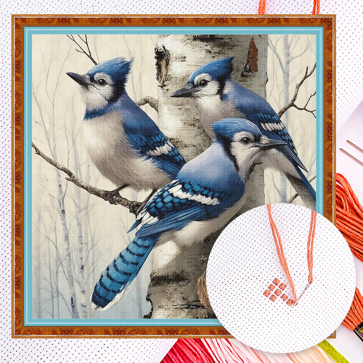 Blue Jays - Full 14CT Counted Cross Stitch 40*40CM - Yishu