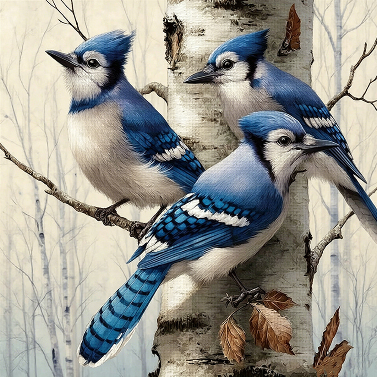 Blue Jays - Full 14CT Counted Cross Stitch 40*40CM - Yishu