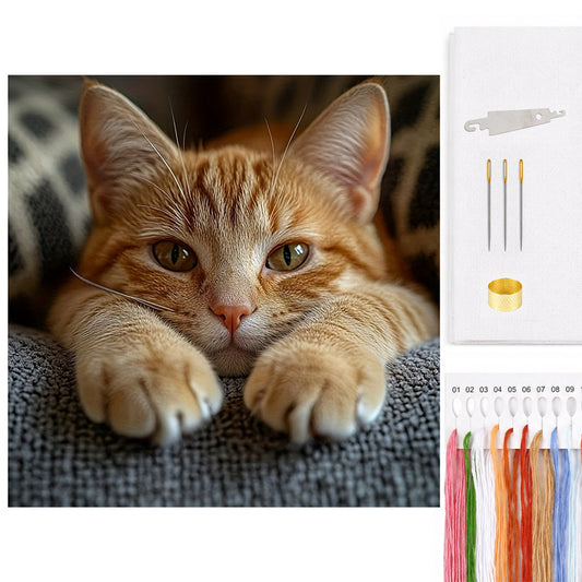 Orange getigerte Katze - Vollständiges 14CT gezähltes Kreuzstichset 40*40CM - Yishu