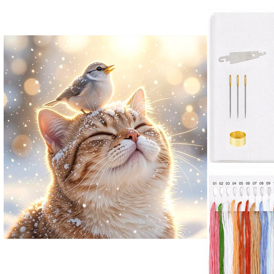 Katze mit kleinem Vogel - Vollständiges 14CT Zählmuster-Stickset 40*40cm - Yishu