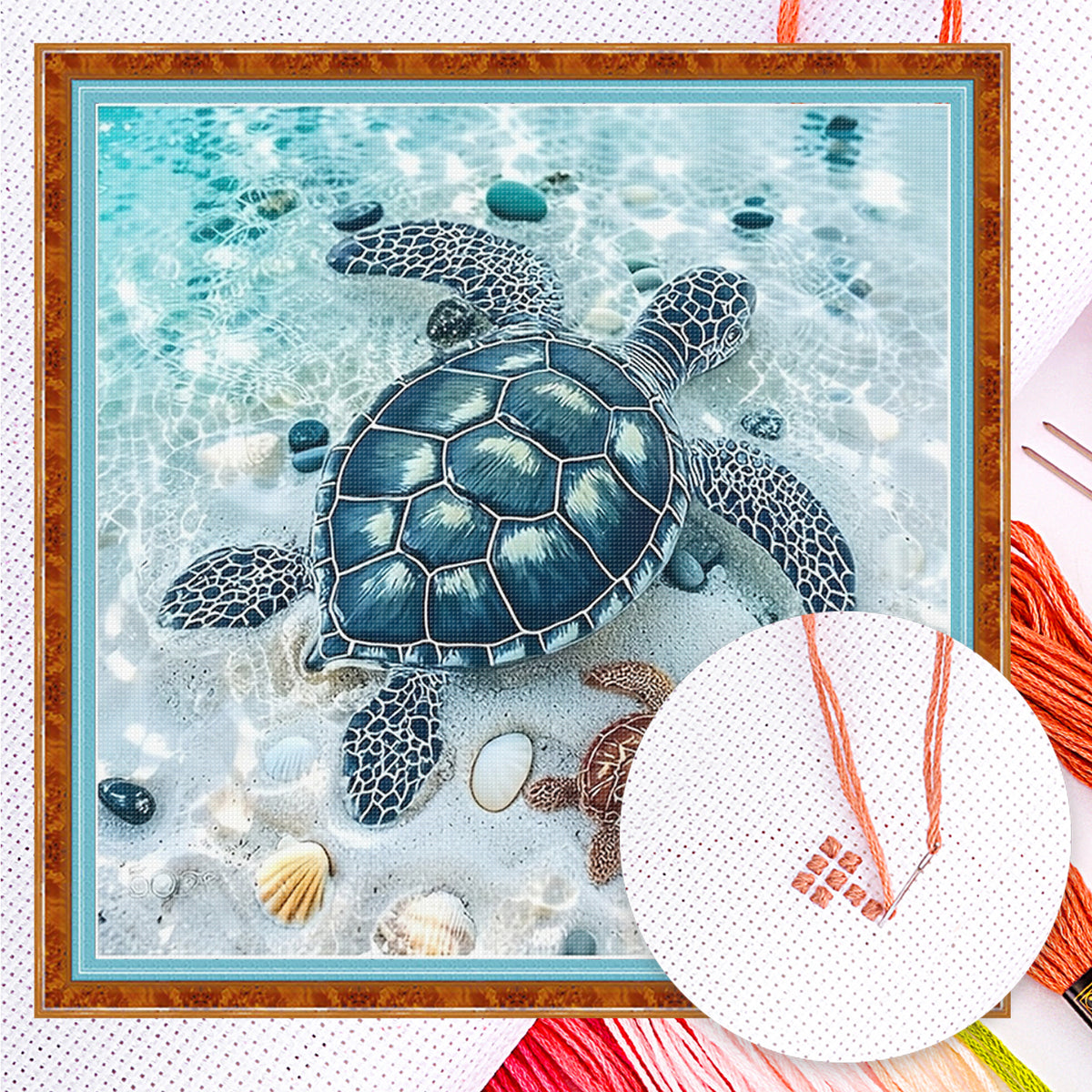 Turtle Beach – Vollständiges 14CT Zählmuster-Kreuzstichset 40*40cm – Yishu