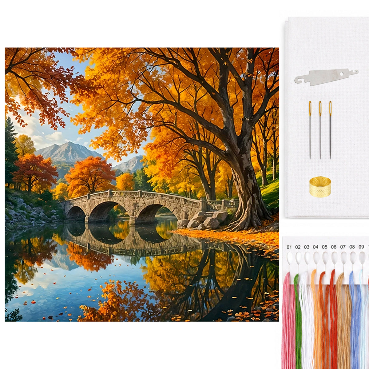 Herbstbrücke am See - Komplettes 14CT Zählmuster-Stickset 40*40CM - Yishu
