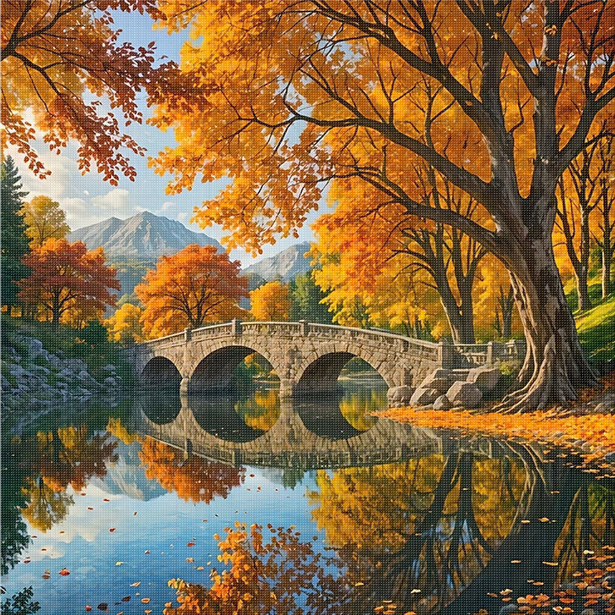 Herbstbrücke am See - Komplettes 14CT Zählmuster-Stickset 40*40CM - Yishu