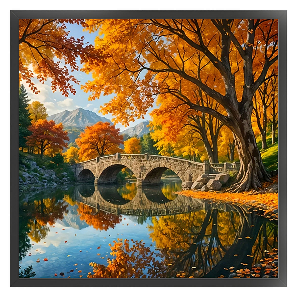 Herbstbrücke am See - Komplettes 14CT Zählmuster-Stickset 40*40CM - Yishu