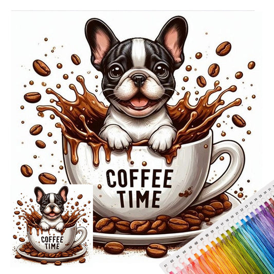 Französische Bulldogge Kaffeetasse-Hund - Vollständiges 14CT gestempeltes Kreuzstich-Set 30x30CM - Huacan