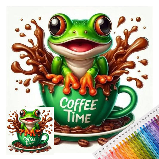 Frosch-Kaffeetasse - Vollständiges 14CT gestempeltes Kreuzstich-Set 30x30CM - Huacan