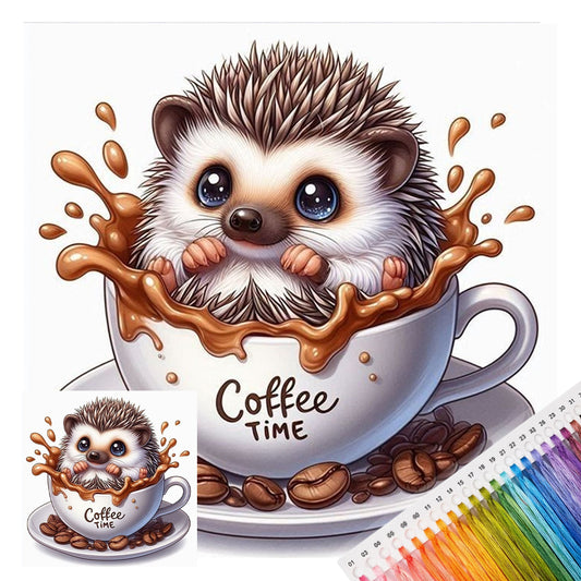 Igel-Kaffeetasse - Vollständiges 14CT gestempeltes Kreuzstich-Set 30x30CM - Huacan