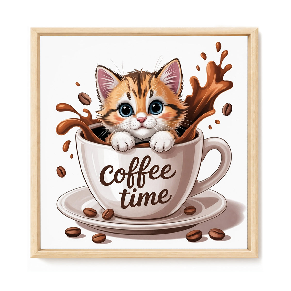 Kitten Coffee Cup-Cat - Full 14CT Stamped Cross Stitch 30x30CM - Huacan