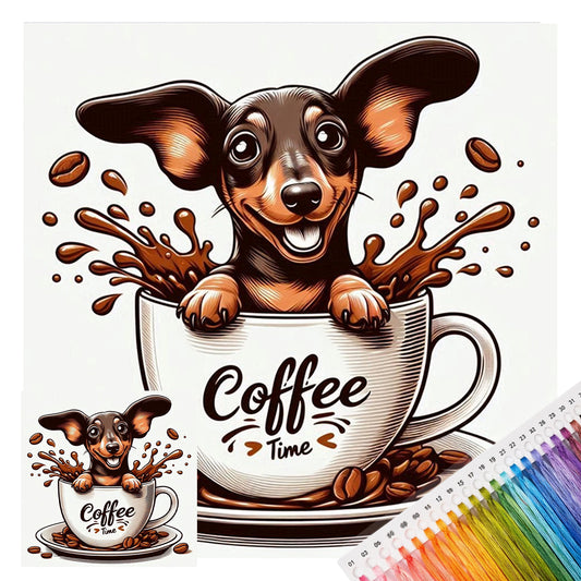 Dackel-Kaffeetasse-Hund – Vollständiges 14CT gestempeltes Kreuzstich-Set 30x30CM – Huacan