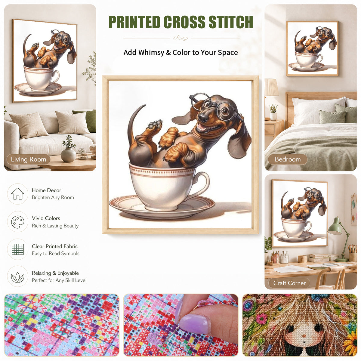 Dachshund Coffee Mug-Dog - Full 14CT Stamped Cross Stitch 30x30CM - Huacan