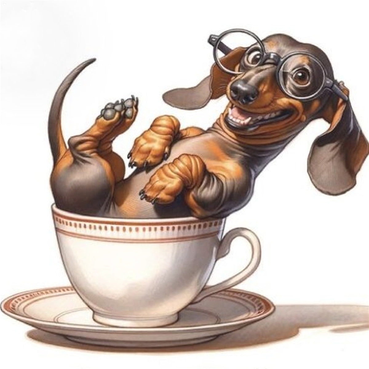 Dachshund Coffee Mug-Dog - Full 14CT Stamped Cross Stitch 30x30CM - Huacan