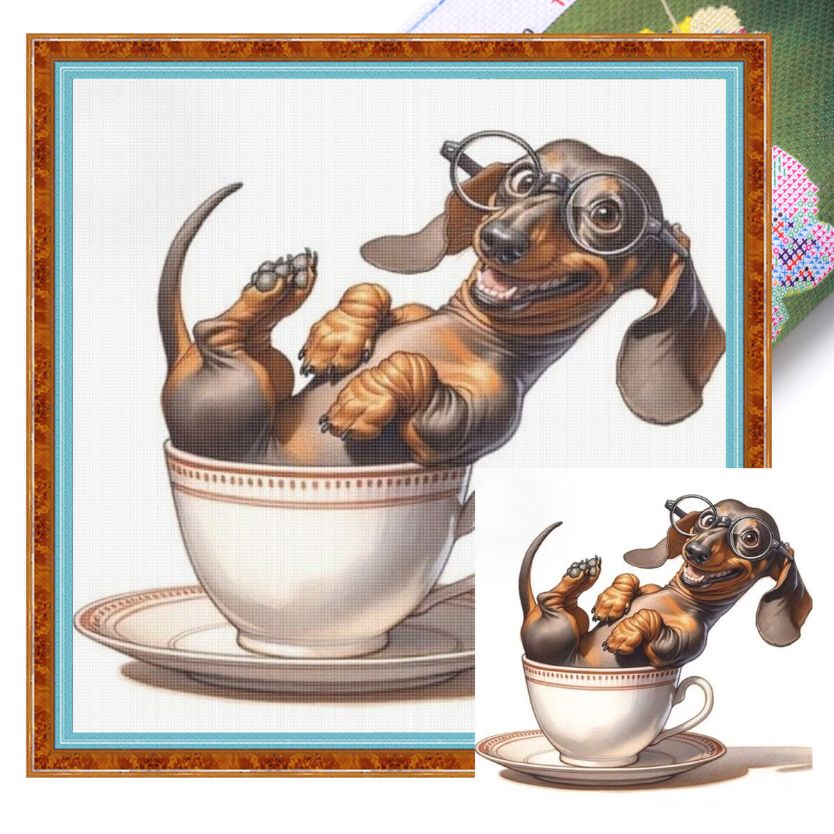 Dachshund Coffee Mug-Dog - Full 14CT Stamped Cross Stitch 30x30CM - Huacan
