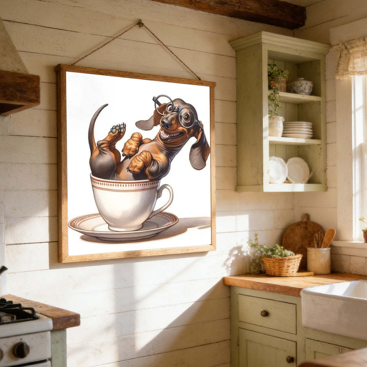 Dachshund Coffee Mug-Dog - Full 14CT Stamped Cross Stitch 30x30CM - Huacan