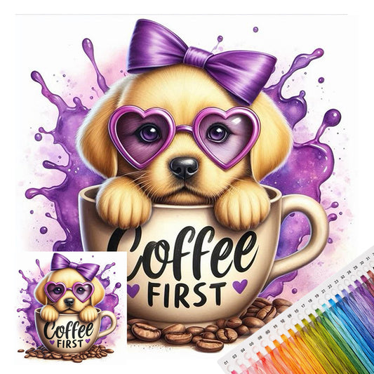 Welpen-Kaffeetasse-Hund - Vollständiges 14CT gestempeltes Kreuzstich-Set 30x30CM - Huacan