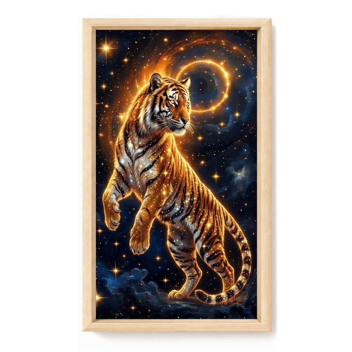 Goldener kosmischer Tiger – Vollständiges 11CT-Stempel-Kreuzstichset 40x70 cm – Huacan