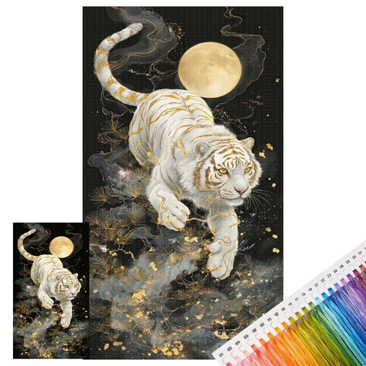 Weißer Tiger im Mondlicht – Vollständiges 11CT-Stempel-Kreuzstichset 40x70CM – Huacan
