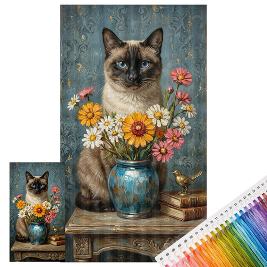 Siamesische Katzenblumen - Vollständiges 11CT gestempeltes Kreuzstich-Set 40x70 cm - Huacan