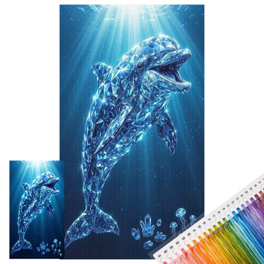 Kristallblauer Delfin - Vollständiges 11CT Stempel-Kreuzstichset 40x70CM - Huacan