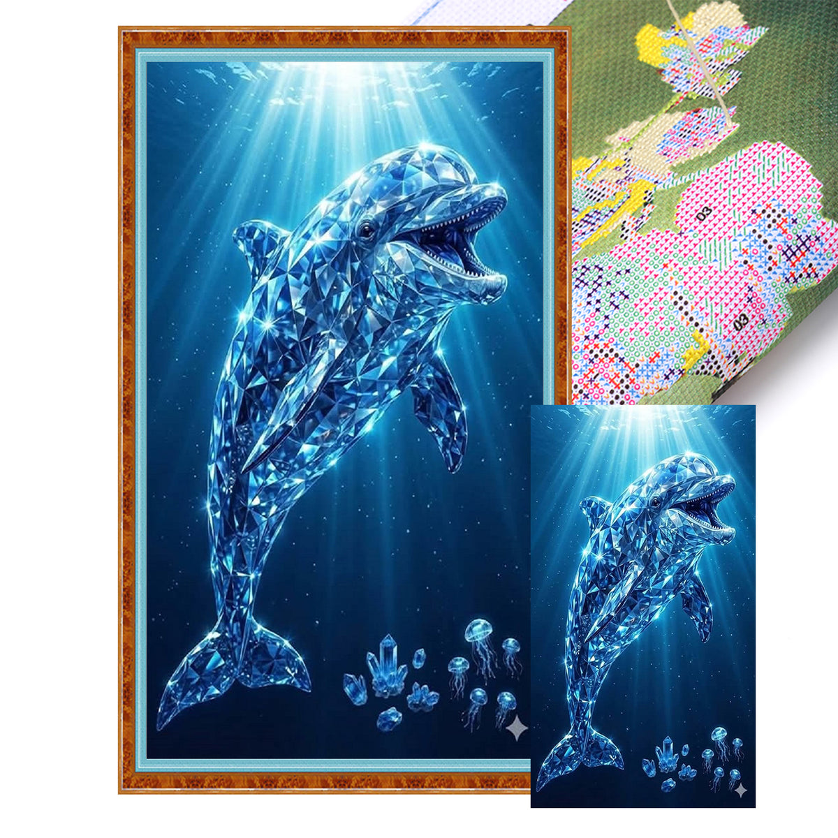 Kristallblauer Delfin - Vollständiges 11CT Stempel-Kreuzstichset 40x70CM - Huacan
