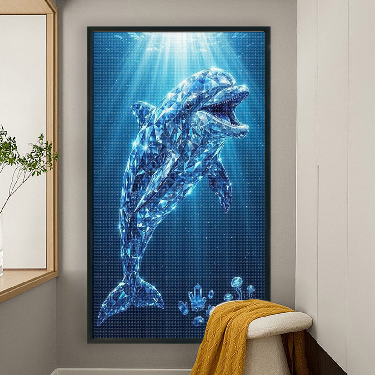 Kristallblauer Delfin - Vollständiges 11CT Stempel-Kreuzstichset 40x70CM - Huacan