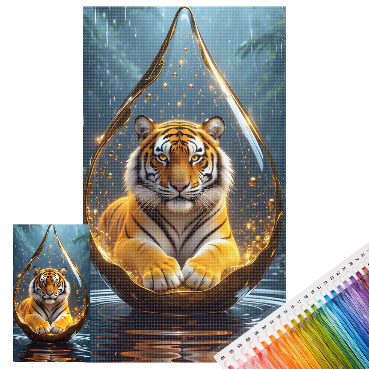 Tiger in Tränenglas-Globus - Vollständiges 11CT Stanz-Kreuzstichset 40x70CM - Huacan