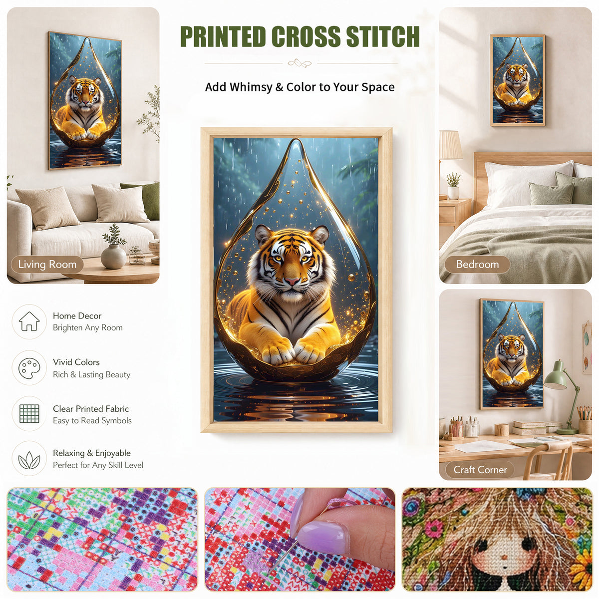 Tiger in Tränenglas-Globus - Vollständiges 11CT Stanz-Kreuzstichset 40x70CM - Huacan