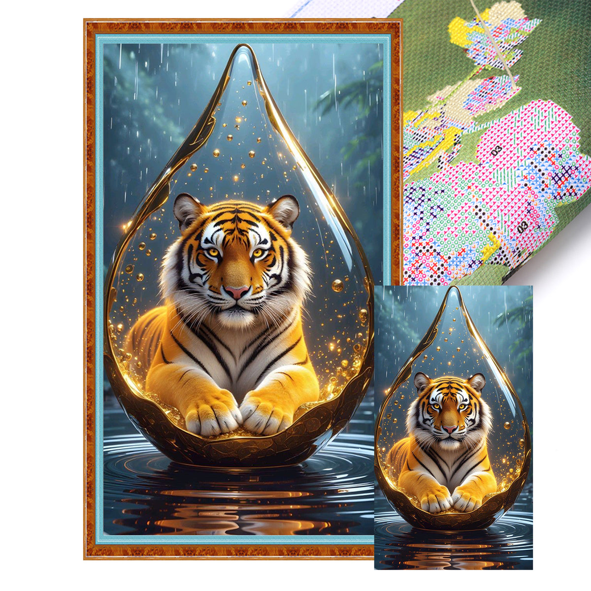 Tiger in Tränenglas-Globus - Vollständiges 11CT Stanz-Kreuzstichset 40x70CM - Huacan