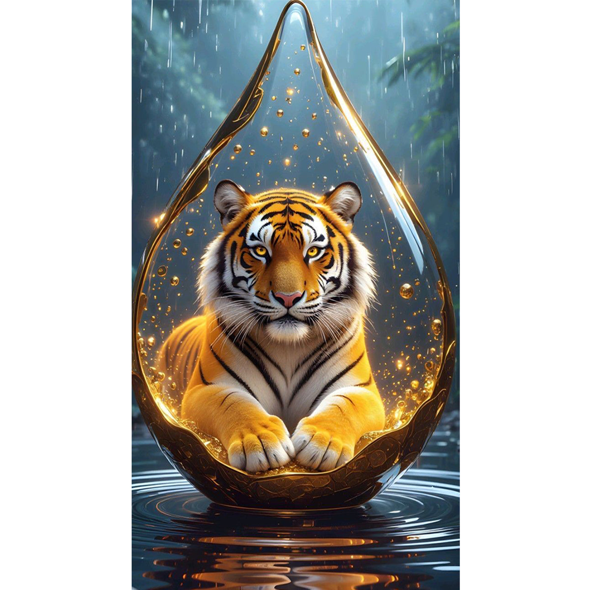 Tiger in Tränenglas-Globus - Vollständiges 11CT Stanz-Kreuzstichset 40x70CM - Huacan