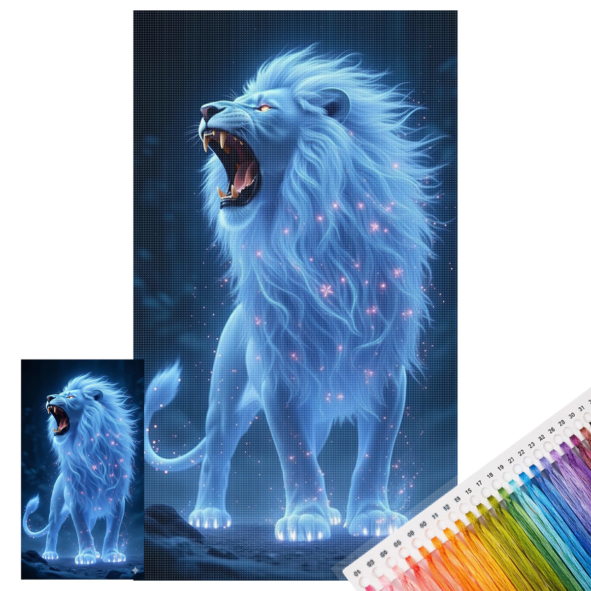 Blau leuchtender Löwe – Vollständiges 11CT Stempel-Kreuzstich-Set 40x70 cm – Huacan
