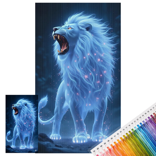 Blau leuchtender Löwe – Vollständiges 11CT Stempel-Kreuzstich-Set 40x70 cm – Huacan