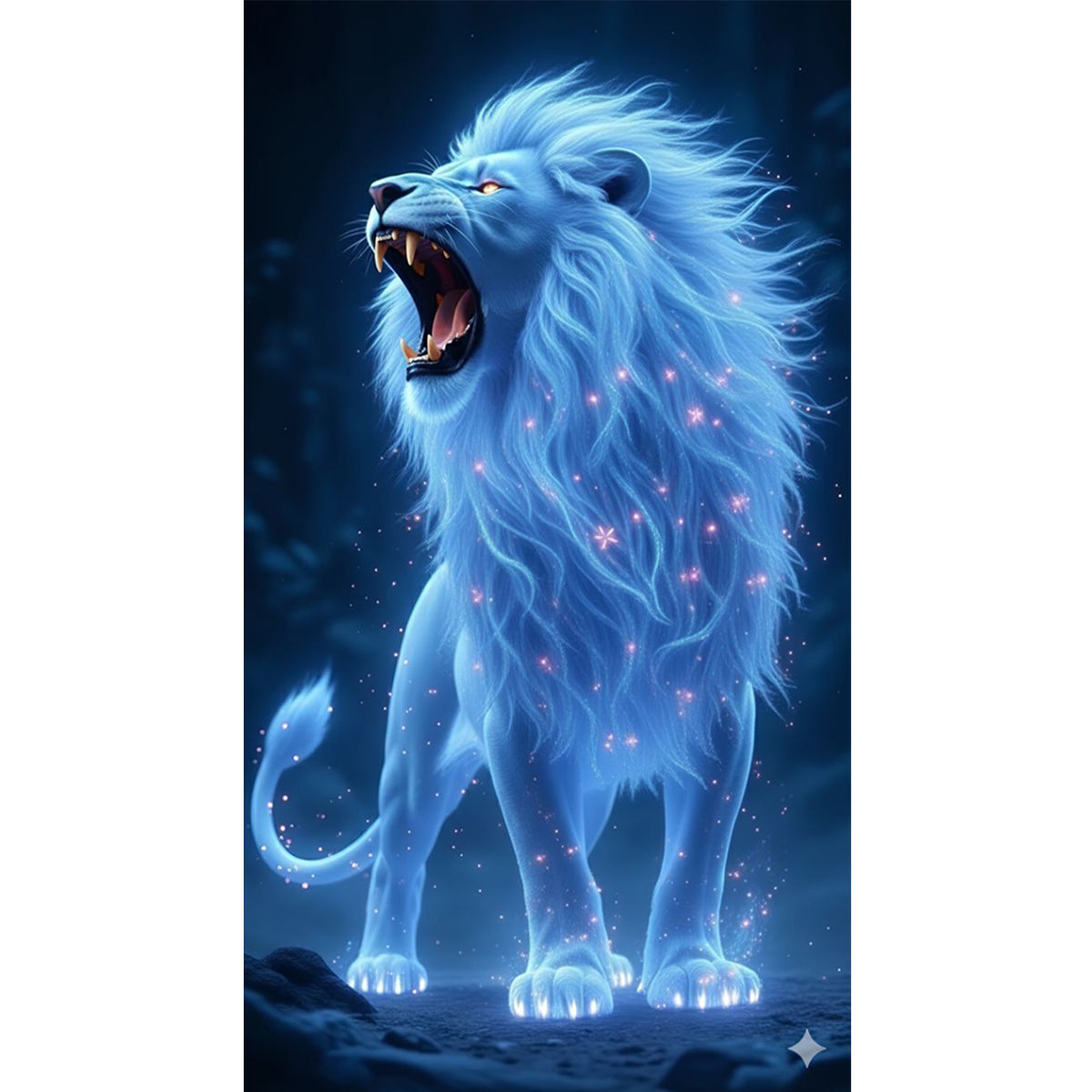 Blau leuchtender Löwe – Vollständiges 11CT Stempel-Kreuzstich-Set 40x70 cm – Huacan