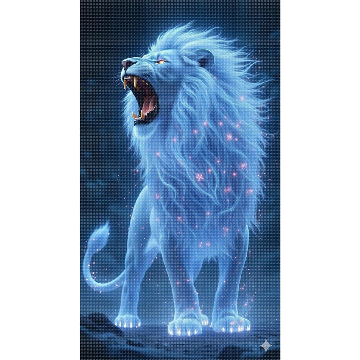 Blau leuchtender Löwe – Vollständiges 11CT Stempel-Kreuzstich-Set 40x70 cm – Huacan