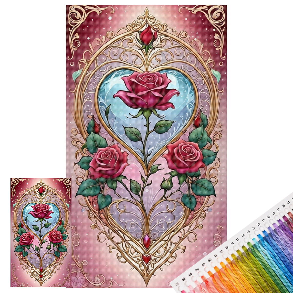Enchanted Rose Heart - Full 11CT Stamped Cross Stitch 40x70CM - Huacan