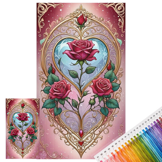 Verzaubertes Rosenherz - Vollständiges 11CT Stempel-Kreuzstich-Set 40x70CM - Huacan