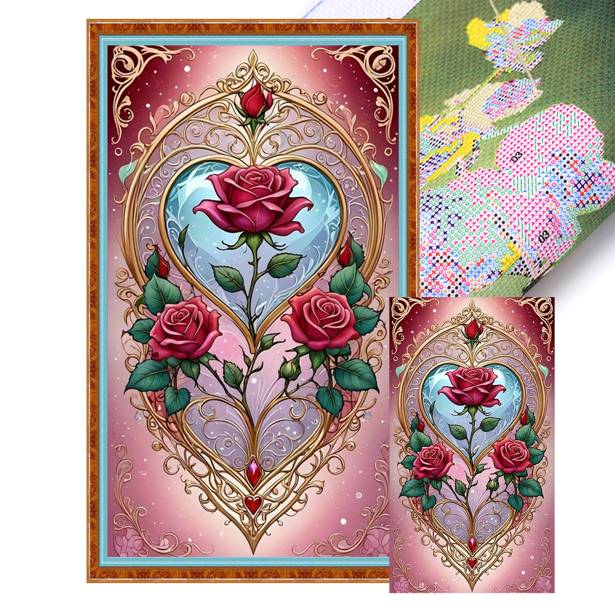 Enchanted Rose Heart - Full 11CT Stamped Cross Stitch 40x70CM - Huacan