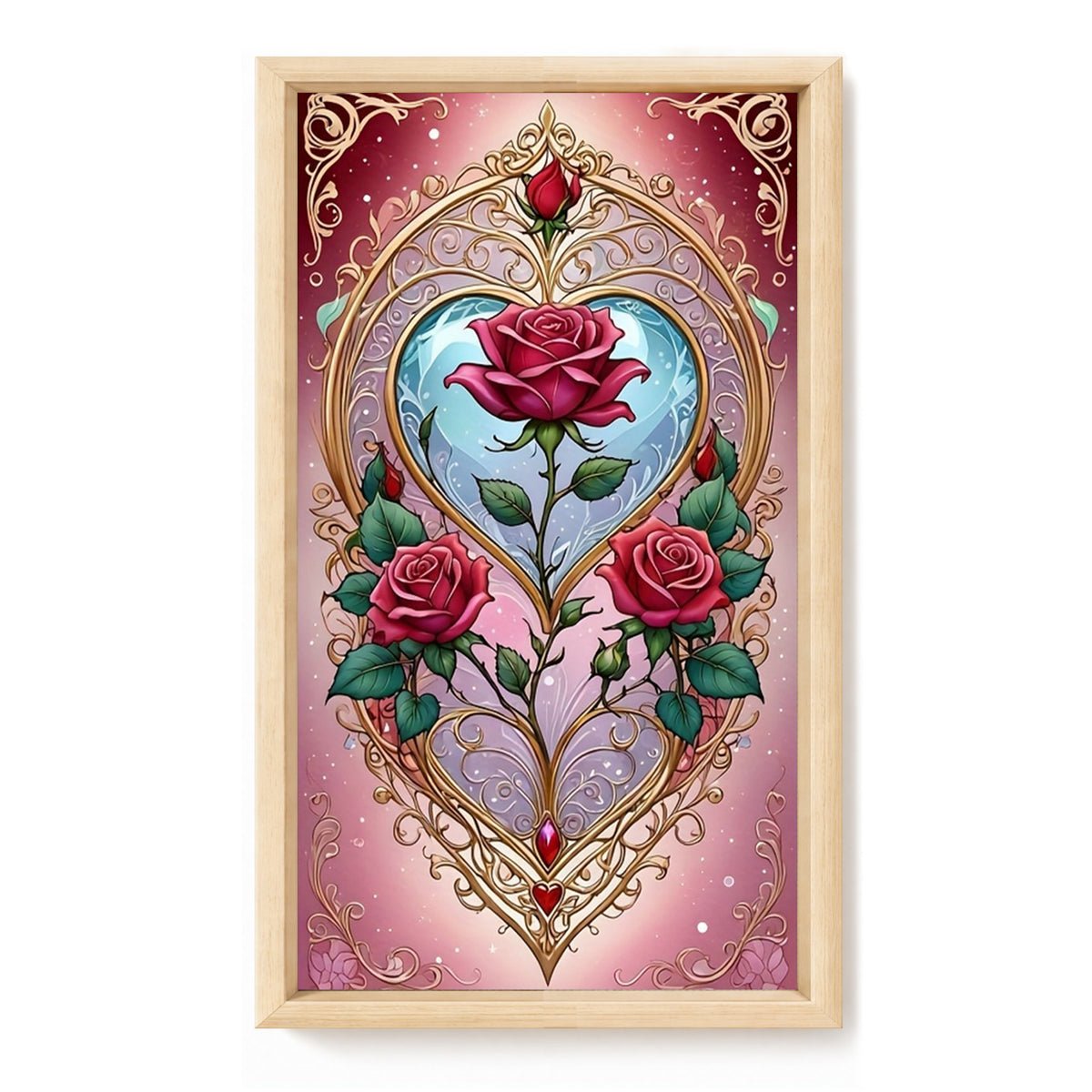 Enchanted Rose Heart - Full 11CT Stamped Cross Stitch 40x70CM - Huacan