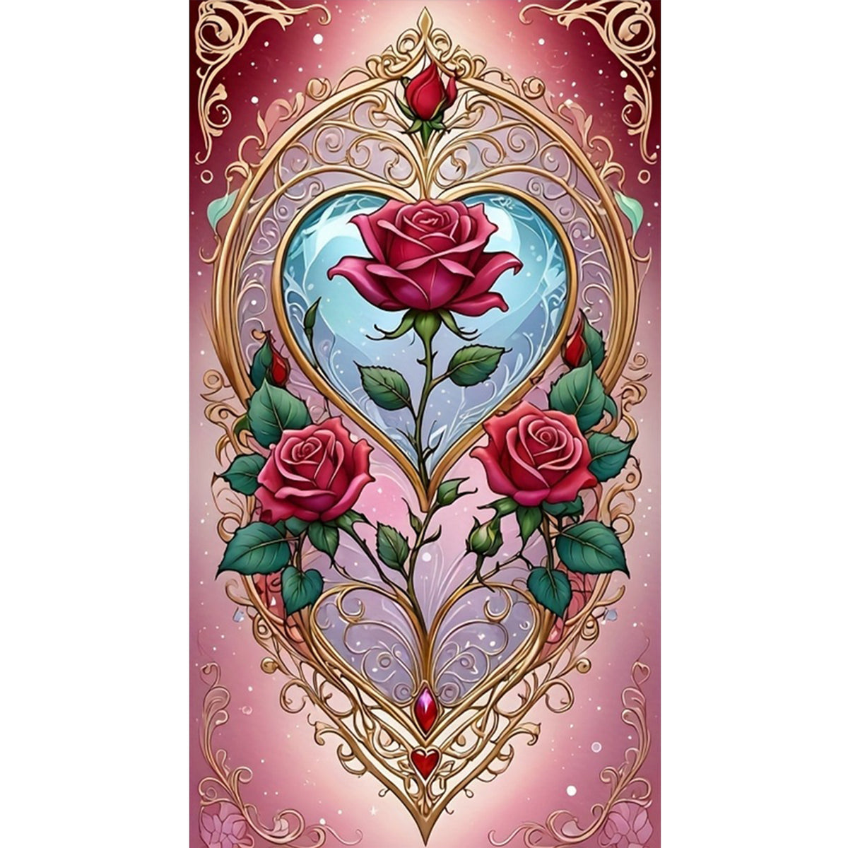 Enchanted Rose Heart - Full 11CT Stamped Cross Stitch 40x70CM - Huacan