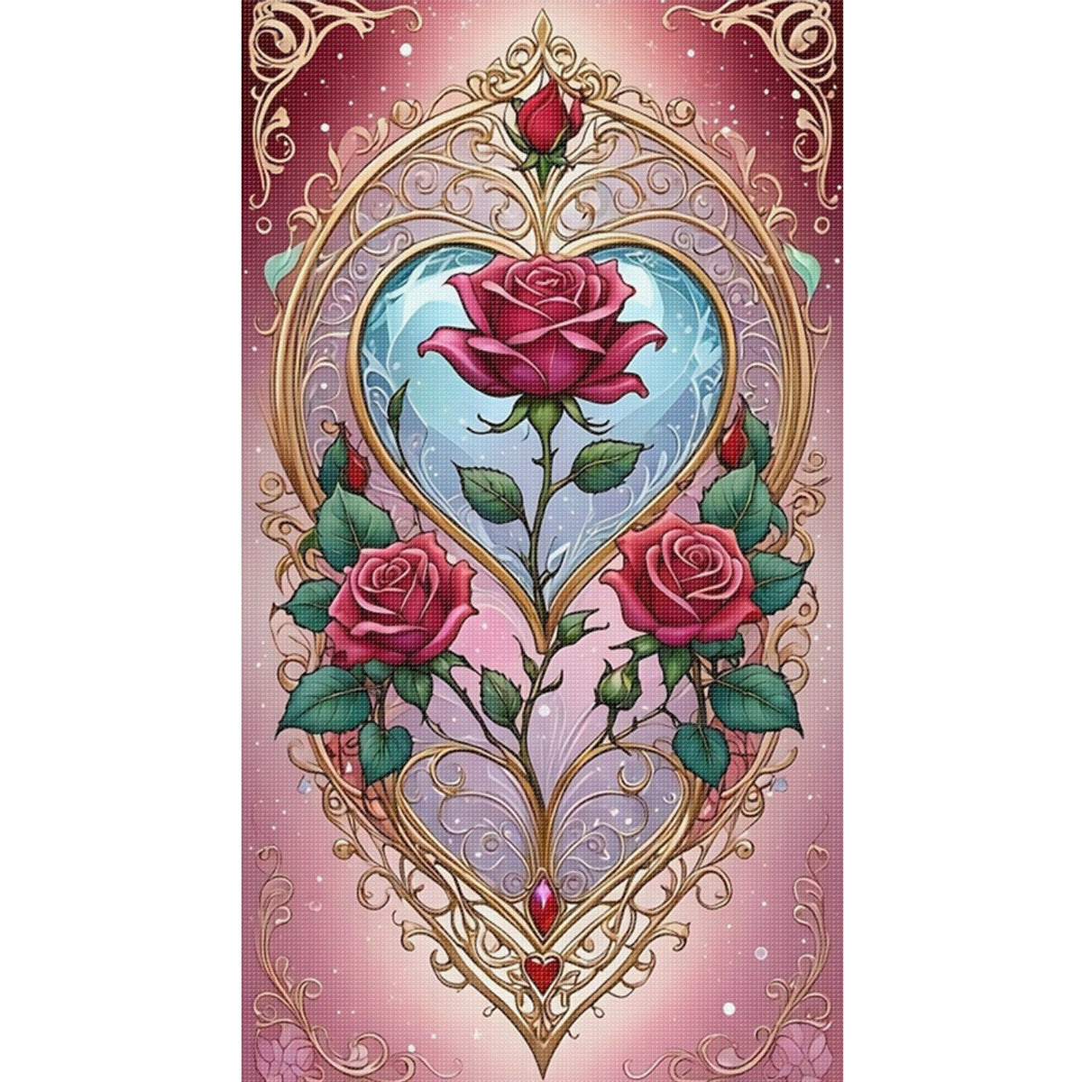 Enchanted Rose Heart - Full 11CT Stamped Cross Stitch 40x70CM - Huacan