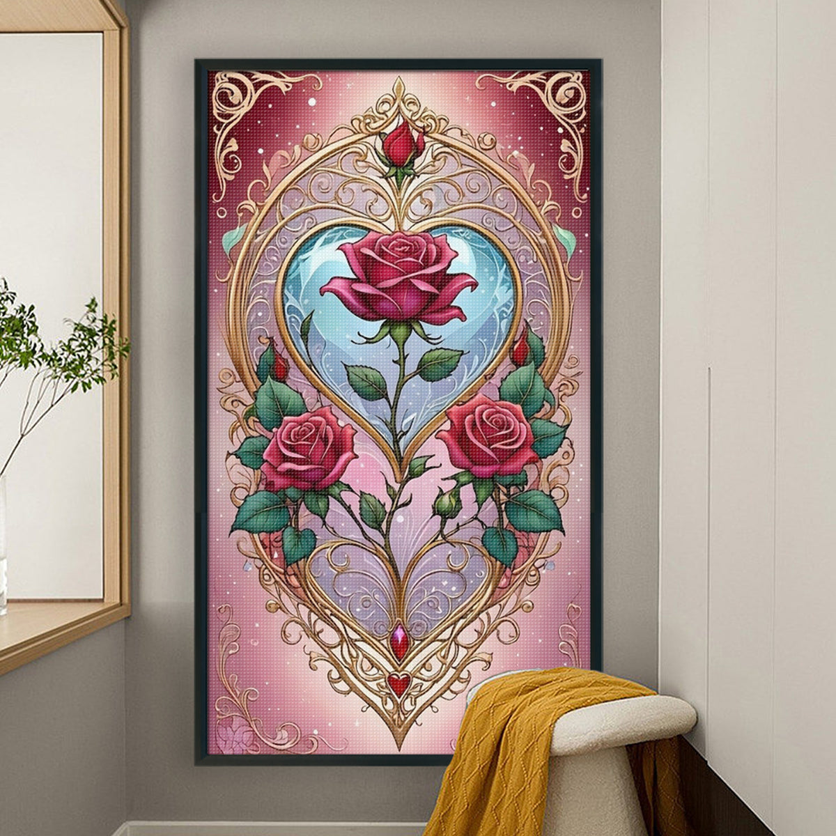 Enchanted Rose Heart - Full 11CT Stamped Cross Stitch 40x70CM - Huacan