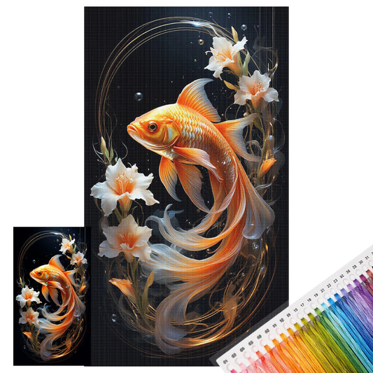 Goldener Koi-Fisch – Vollständiges 11CT Stempel-Kreuzstich-Set 40x70 cm – Huacan