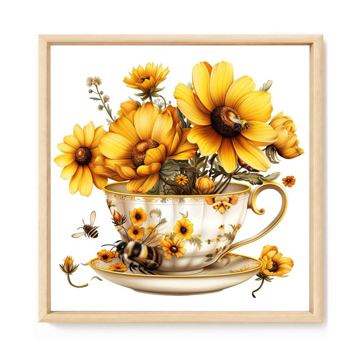 Sonnenblumen-Teetasse - Vollständiges Stempel-Kreuzstichset 20x20 cm - Huacan