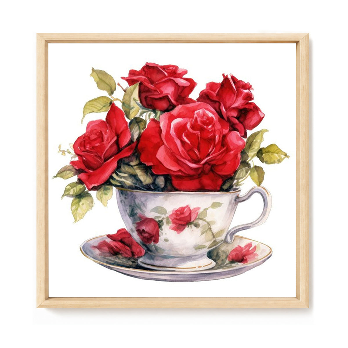 Red Rose Teacup - Full Stamped Cross Stitch 20x20CM - Huacan