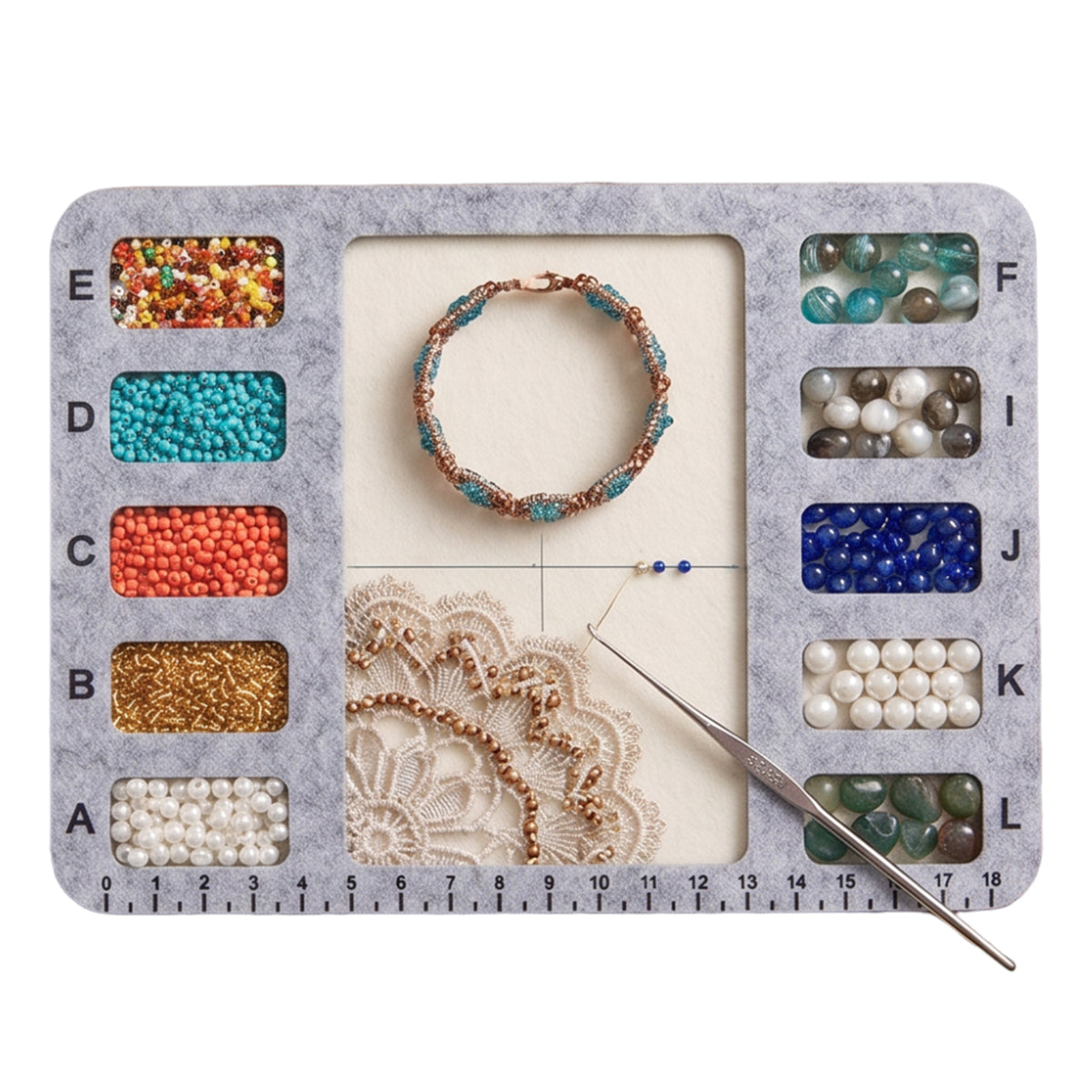 Felt Beading Mat with Measurement Markings Non Slip Bead Tray (20x15x0.5cm)