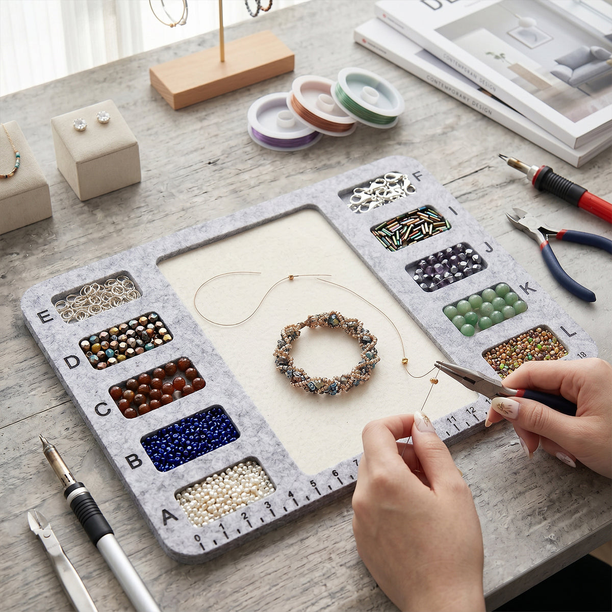 Felt Beading Mat with Measurement Markings Non Slip Bead Tray (20x15x0.5cm)