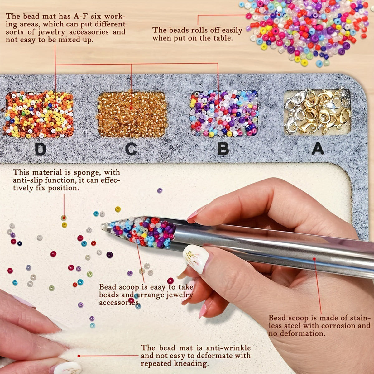 Alphabet Scale Beading Mat Rectangle Felt Bead Tray Non Slip (29x20x0.5cm)