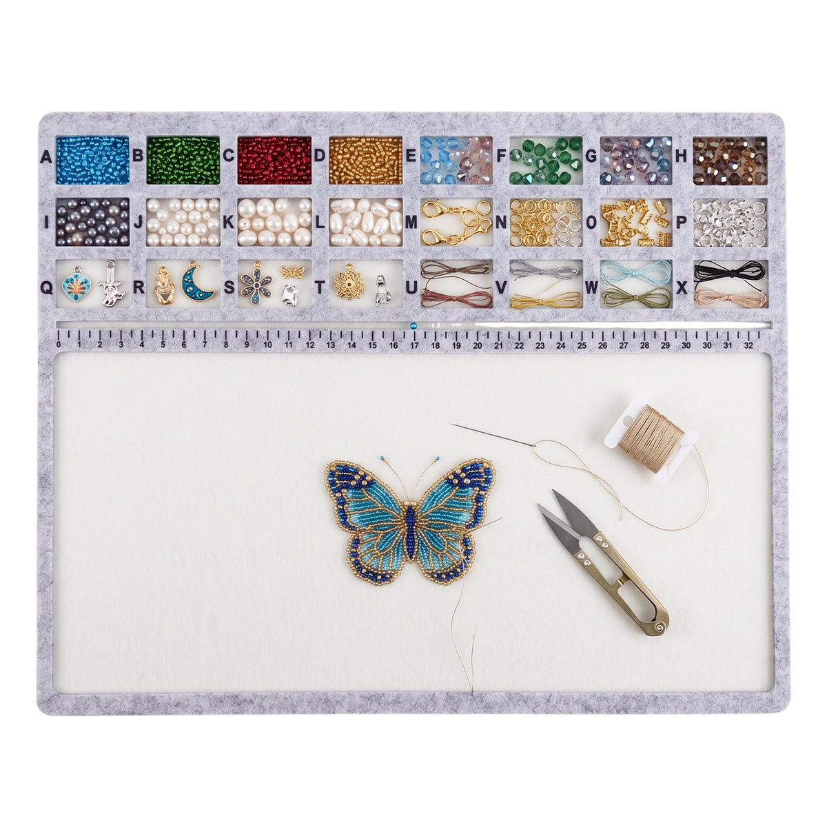 Felt Beading Mat Alphabet Scale Beading Mat with Measurement Markings Rectangle Felt Bead Tray Non Slip Bead Crafting Storage Mats for DIY Bead Embroidery/Bracelets/Earrings (35.5x28x0..5cm)