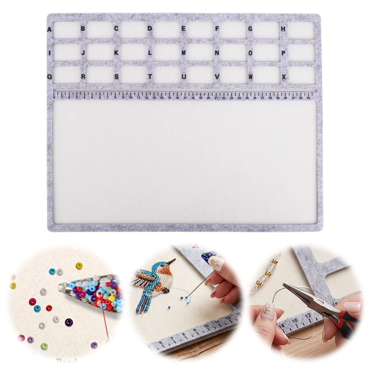 Felt Beading Mat Alphabet Scale Beading Mat with Measurement Markings Rectangle Felt Bead Tray Non Slip Bead Crafting Storage Mats for DIY Bead Embroidery/Bracelets/Earrings (35.5x28x0..5cm)