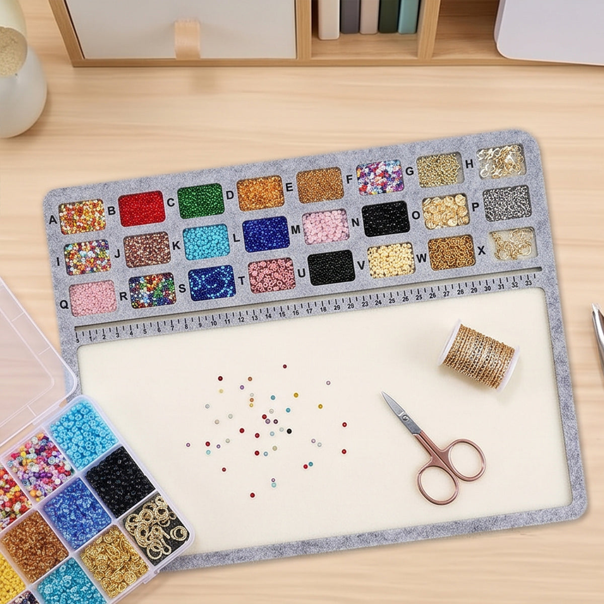 Felt Beading Mat Alphabet Scale Beading Mat with Measurement Markings Rectangle Felt Bead Tray Non Slip Bead Crafting Storage Mats for DIY Bead Embroidery/Bracelets/Earrings (35.5x28x0..5cm)