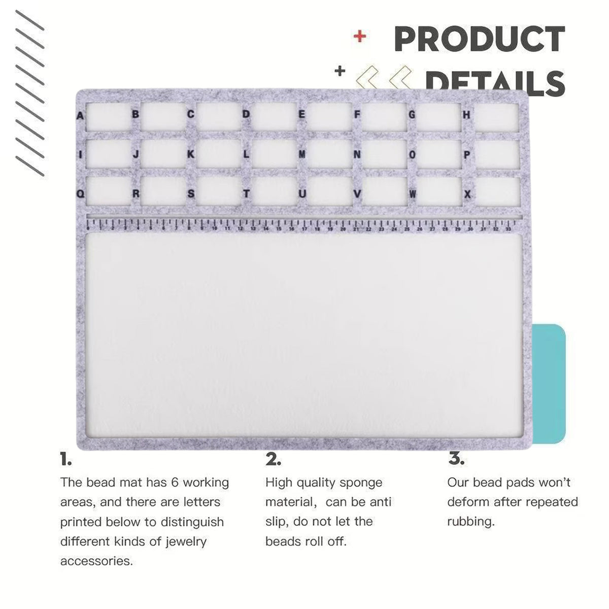 Felt Beading Mat Alphabet Scale Beading Mat with Measurement Markings Rectangle Felt Bead Tray Non Slip Bead Crafting Storage Mats for DIY Bead Embroidery/Bracelets/Earrings (35.5x28x0..5cm)
